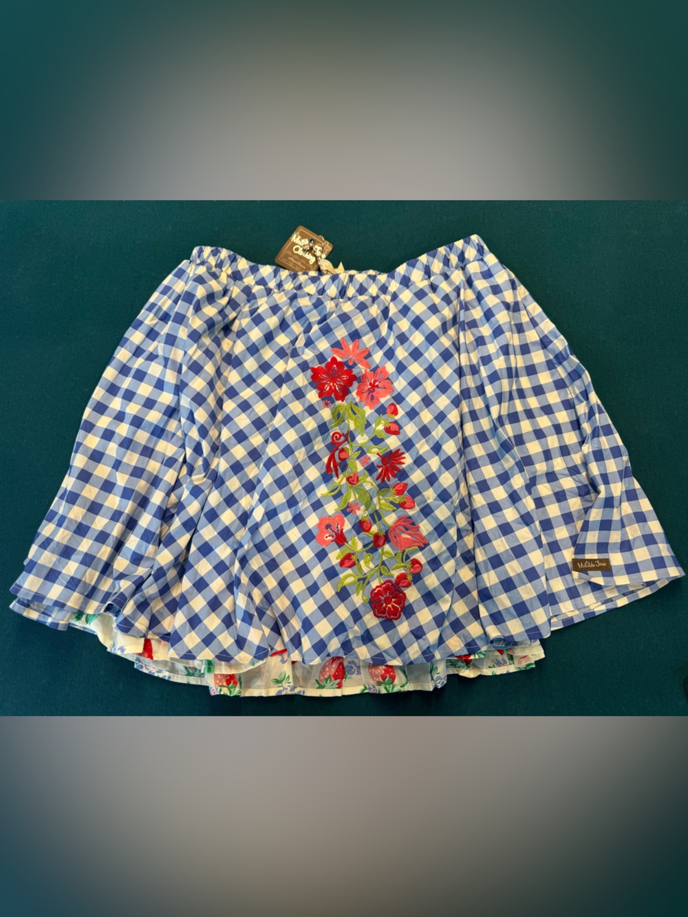 NWT Matilda Jane Dutch Apple Blue & White Gingham Embroidered Skirt Size Large